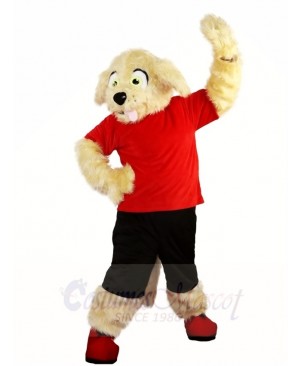 Fluffy Dog in Red Shirt and Black Pants Mascot Costumes Animal