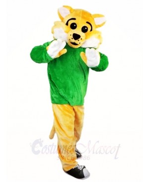 Yellow BobCat WildCat in Green Shirt Mascot Costumes Animal