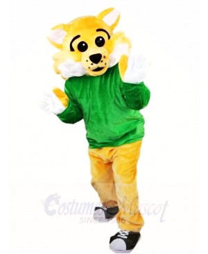 Yellow BobCat WildCat in Green Shirt Mascot Costumes Animal
