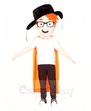 Black Hat Boy with Orange Cloak Mascot Costumes People