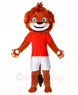 Happy Lion in Red Shirt Mascot Costumes Animal