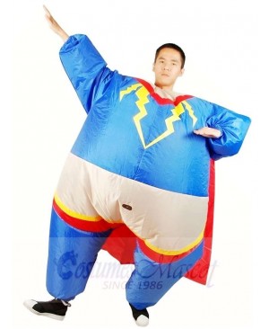 Fat Superman Superhero Cosplay with Red Cloak Inflatable Halloween Xmas Costumes for Adults