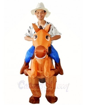 Brown Horse Carry me Ride on Inflatable Halloween Xmas Costumes for Adults