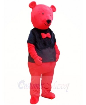 Red Teddy Bear in Black Shirt Mascot Costumes Animal