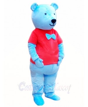 Blue Teddy Bear in Red Shirt Mascot Costumes Animal