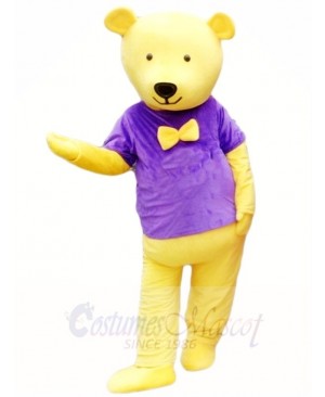 Yellow Teddy Bear in Purple Shirt Mascot Costumes Animal