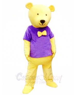 Yellow Teddy Bear in Purple Shirt Mascot Costumes Animal