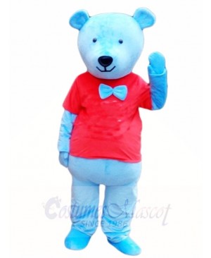 Blue Teddy Bear in Red Shirt Mascot Costumes Animal