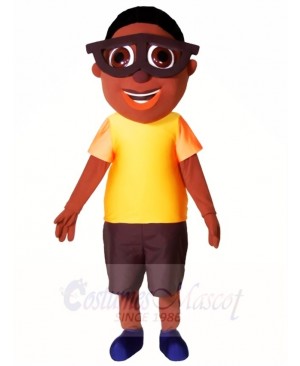 Black Boy with Glasses Mascot Costumes People