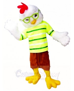 Cute Chicken Cock Rooster with Glasses Mascot Costumes Poultry Animal 