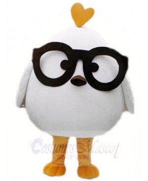 White Chicken with Black Glasses Mascot Costumes Poultry Animal