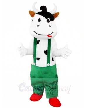 Cow Mascot Costumes with Green Overalls Animal