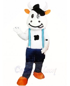 Cow Mascot Costumes with Blue Overalls Animal 