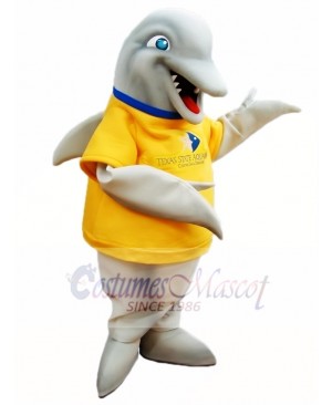 Grey Dolphin with Yellow Shirt Mascot Costumes