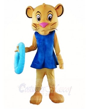 Lifeguard Female Lion Cougar in Blue Dress Mascot Costumes Animal