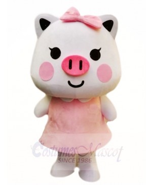 Pink Pig with Bow Mascot Costumes Cartoon