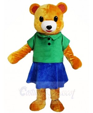 Brown Bear in Green Shirt and Blue Skirt Mascot Costumes Animal