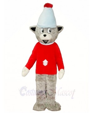 Gray Christmas Bear in Red Shirt Mascot Costumes Animal 