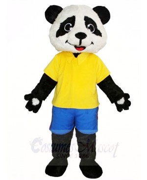 Yellow Shirt Blue Pants Panda Mascot Costumes Animal