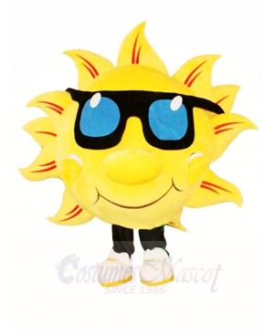 Yellow Sunshine with Sunglasses Mascot Costumes 