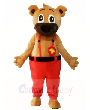 Brown Bear in Red Overalls Mascot Costumes Animal 