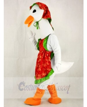 Cute White Mother Goose with Hat Mascot Costume 