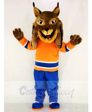 Hunter the Canadian Lynx with Orange Suit Mascot Costume Animal 