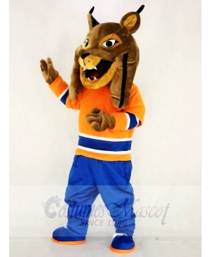 Hunter the Canadian Lynx with Orange Suit Mascot Costume Animal 