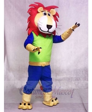 Green And Blue Leo Lion With Red Hair Mascot Costumes Animal