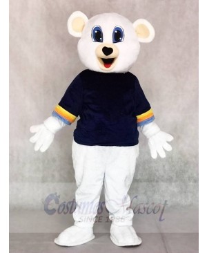 Cute White Bear with Black Shirt Mascot Costumes Animal