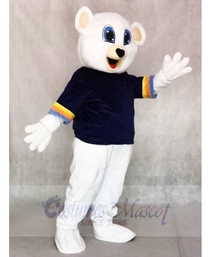 Cute White Bear with Black Shirt Mascot Costumes Animal