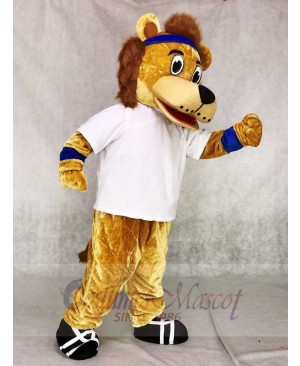 Lenny The Lion with White Vest and Blue Head Band Mascot Costumes Animal 
