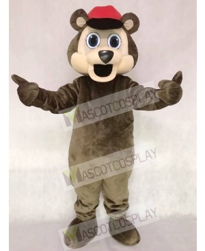 Brown Bear with a Red Hat Mascot Costume