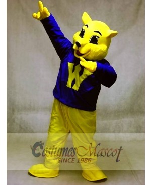 Cute Winner Wildcat Cat Mascot Costumes in Blue Shirt Animal