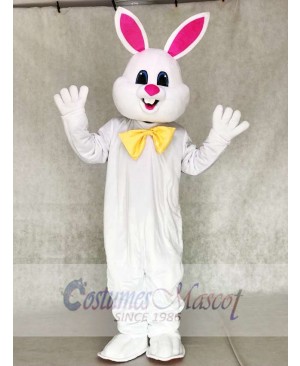 White Bunny Easter Rabbit with Yellow Bow Mascot Costumes Animal