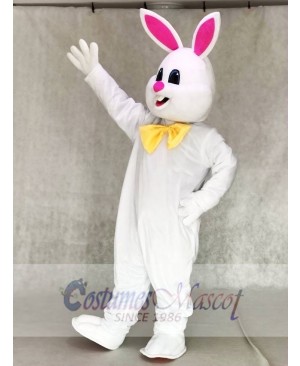 White Bunny Easter Rabbit with Yellow Bow Mascot Costumes Animal