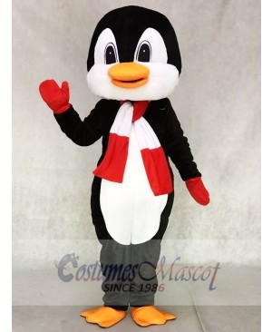 Penguin With Red and White Scarf Mascot Costumes