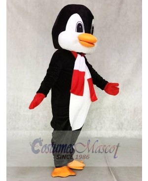 Penguin With Red and White Scarf Mascot Costumes