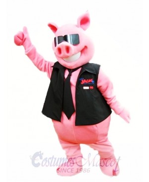 Pink Pig with Vest and Tie Mascot Costume Piggy Mascot Costumes