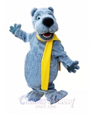 Gray Bear with Yellow Scarf Mascot Costume Grey Bear Mascot Costumes