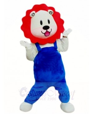 Red Mane Blue Overalls Lion Mascot Costumes Animal