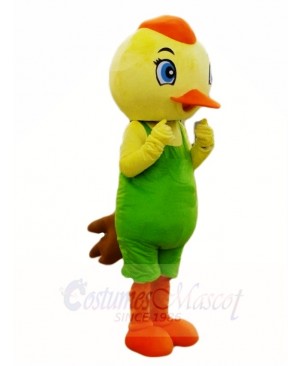 Yellow Bird in Green Overalls Mascot Costumes Animal