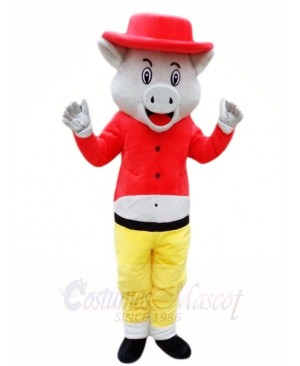 Pig Wild Boar in Red Hat Mascot Costumes Animal