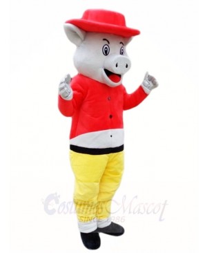 Pig Wild Boar in Red Hat Mascot Costumes Animal