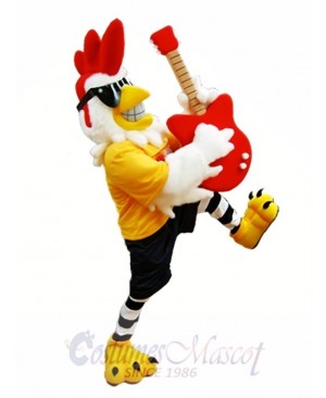 Rooster with Guitar Mascot Costume Rockin Chicken Mascot Costumes