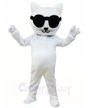 White Cat with Sunglasses Mascot Costumes Cartoon