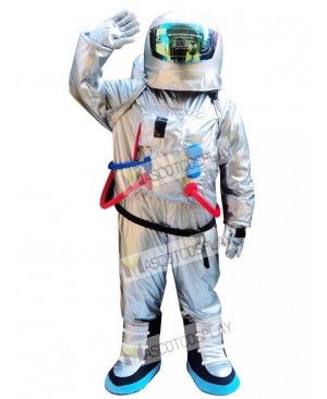 Silver Astronaut Space Suit with Backpack Mascot Costume