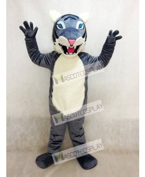 Gray Wildcat Mascot Costume with Blue Eyes