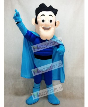 New Super Hero with Blue Cloak Mascot Costume