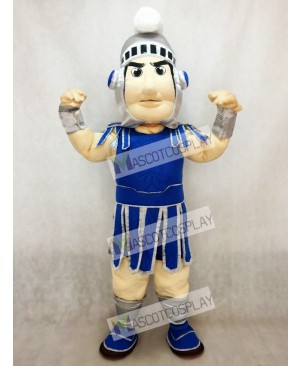 Dark Blue Spartan Trojan Knight Sparty Mascot Costume with Silver Helmet